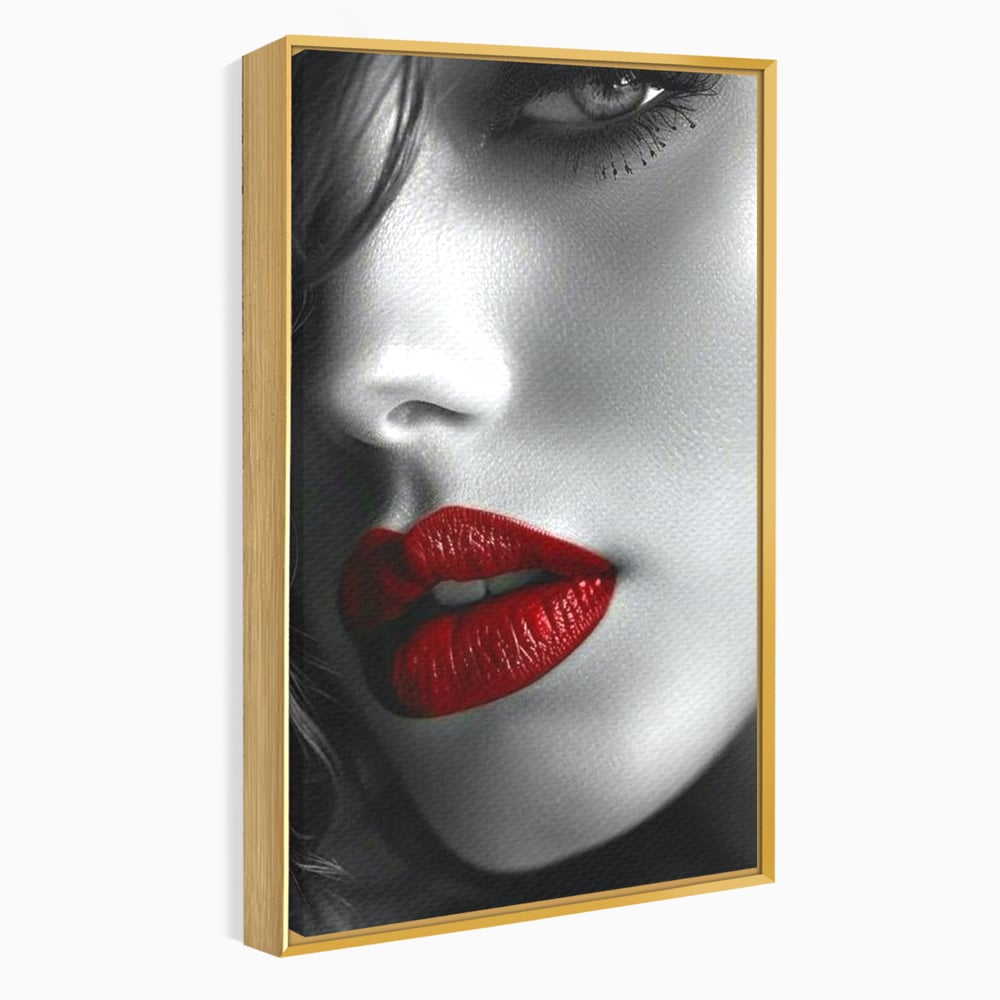 Tablou Canvas Premium, LuxCanva® P1020, Farmec Interzis, Femeie, Ruj, Rosu, Senzual, Buze, Sexy, Privire, Frumusete, Alb, Negru, Dormitor, Living