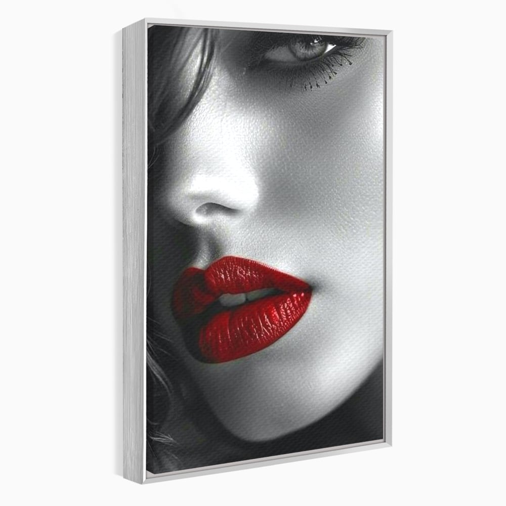 Tablou Canvas Premium, LuxCanva® P1020, Farmec Interzis, Femeie, Ruj, Rosu, Senzual, Buze, Sexy, Privire, Frumusete, Alb, Negru, Dormitor, Living