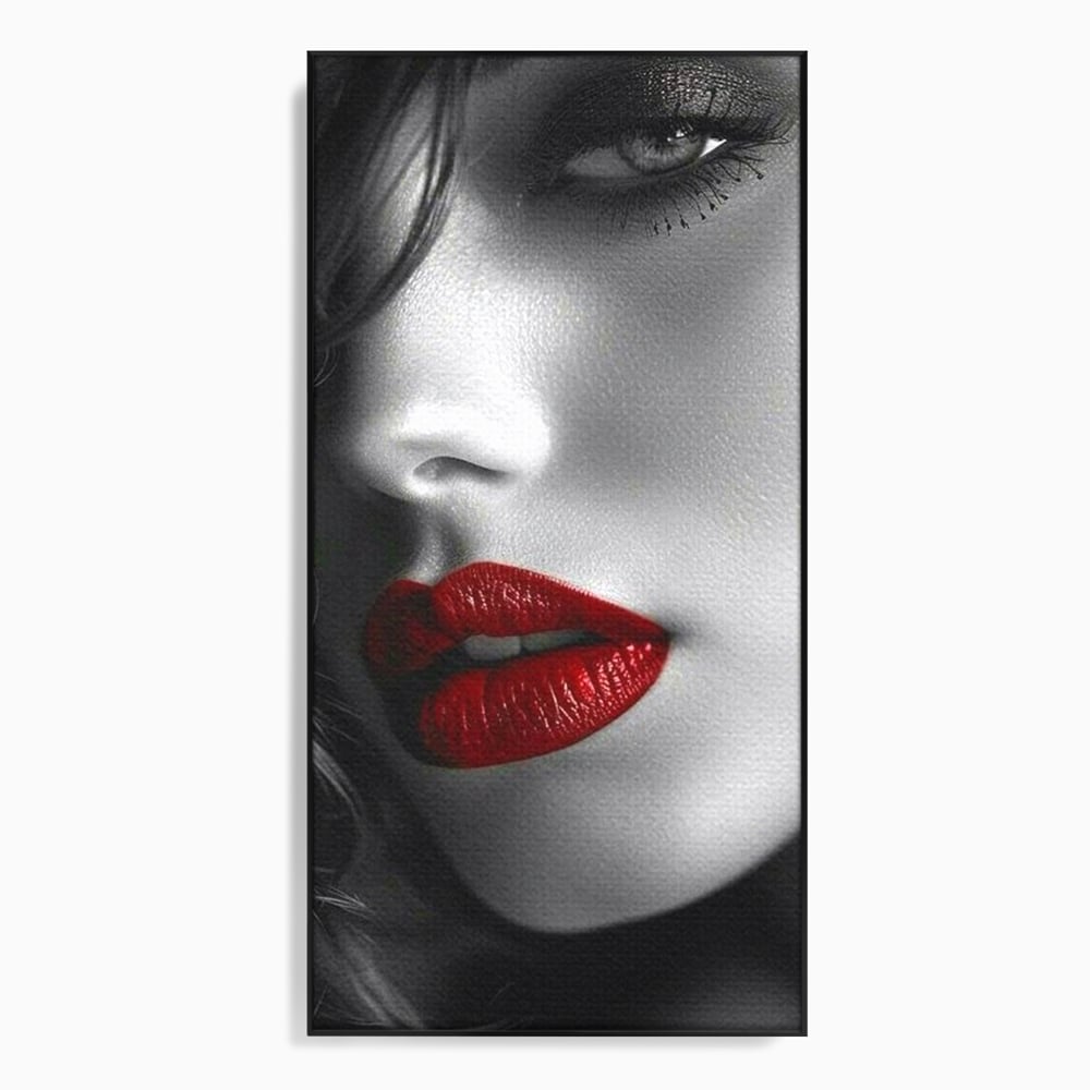 Tablou Canvas Premium, LuxCanva® P1020, Farmec Interzis, Femeie, Ruj, Rosu, Senzual, Buze, Sexy, Privire, Frumusete, Alb, Negru, Dormitor, Living