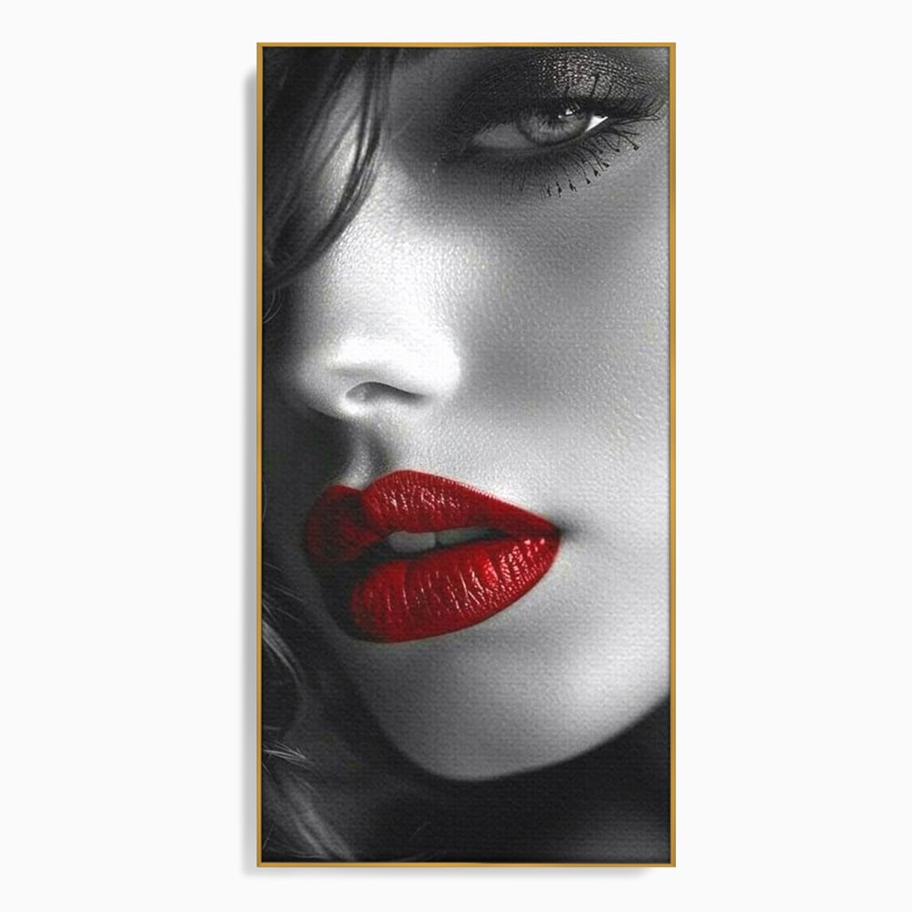 Tablou Canvas Premium, LuxCanva® P1020, Farmec Interzis, Femeie, Ruj, Rosu, Senzual, Buze, Sexy, Privire, Frumusete, Alb, Negru, Dormitor, Living