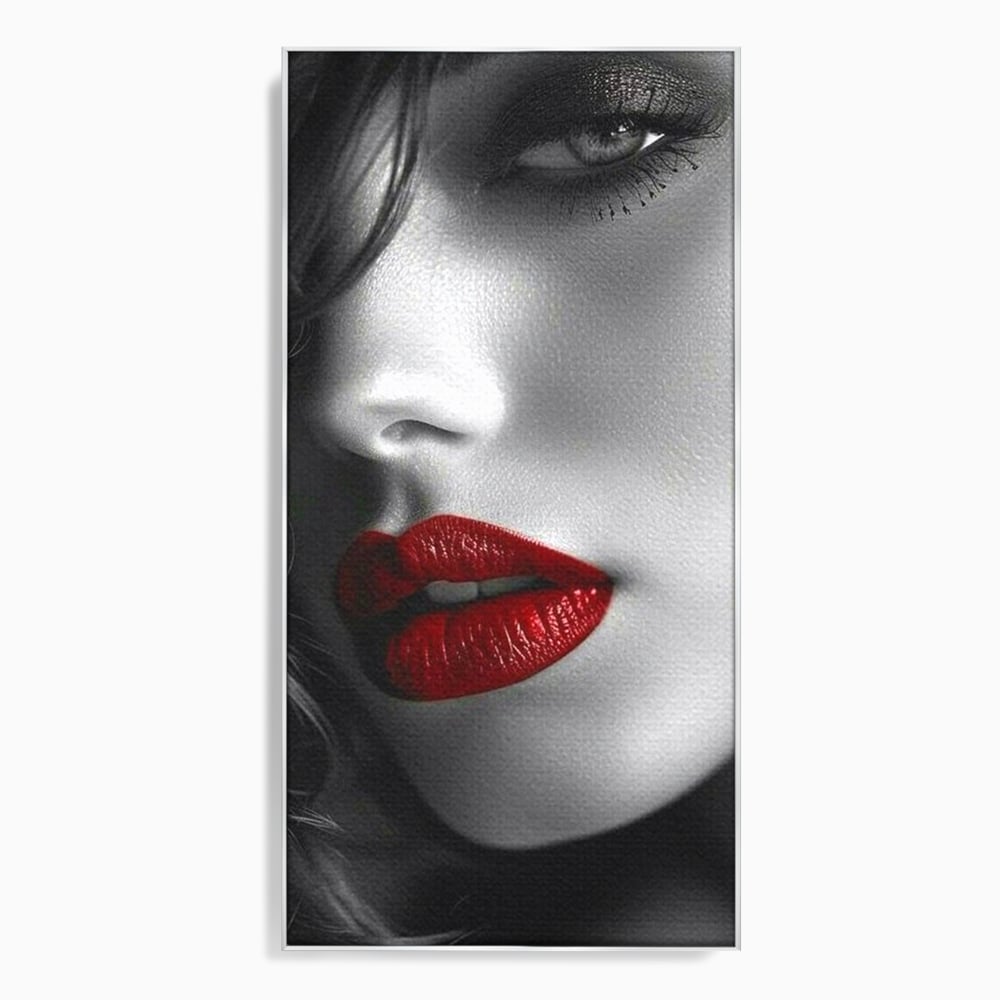 Tablou Canvas Premium, LuxCanva® P1020, Farmec Interzis, Femeie, Ruj, Rosu, Senzual, Buze, Sexy, Privire, Frumusete, Alb, Negru, Dormitor, Living