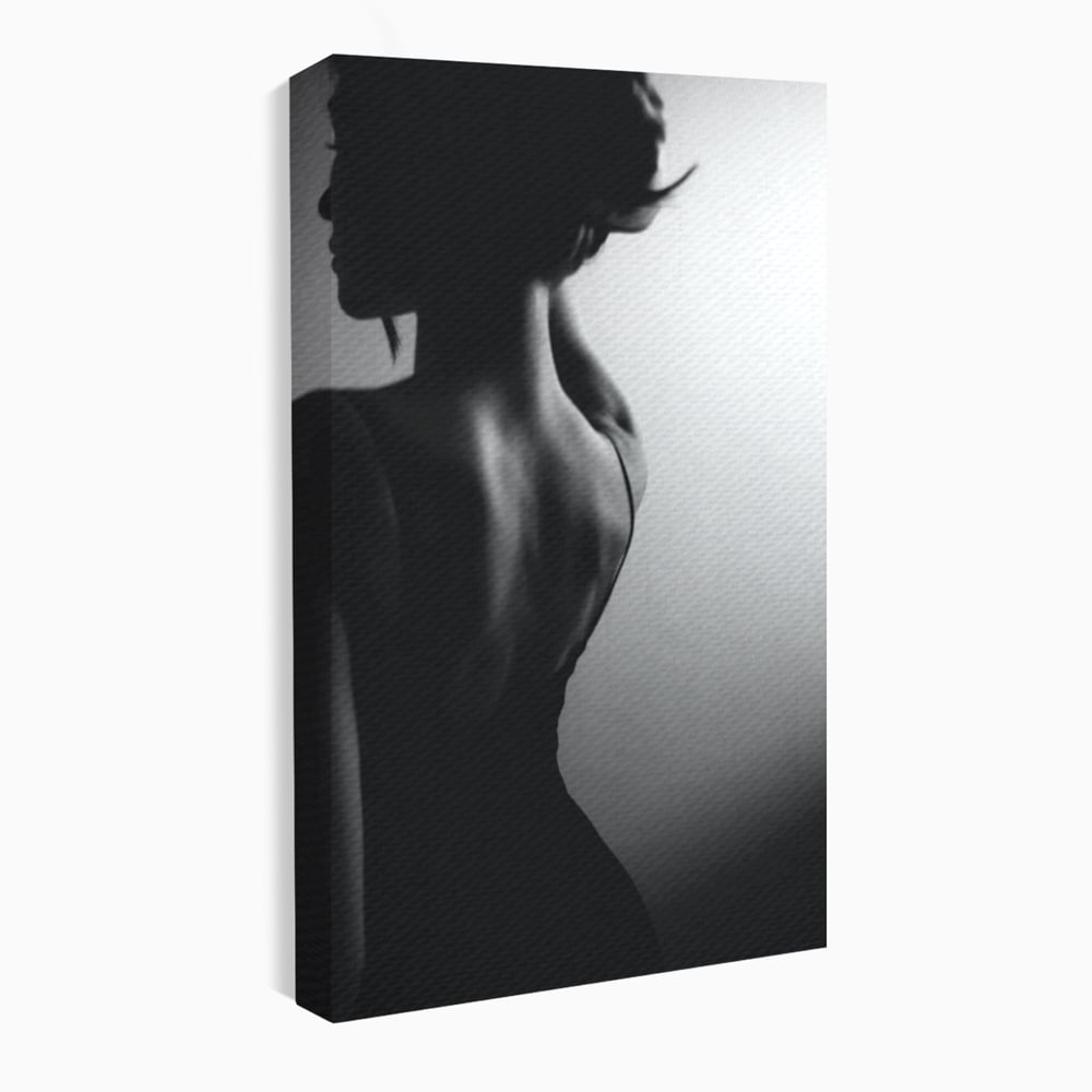 Tablou Canvas Premium, LuxCanva® P1021, Tentatie si Mister, Umbra, Silueta, Feminitate, Sexy, Seducator, Elegant, Monocrom, Dormitor, Living