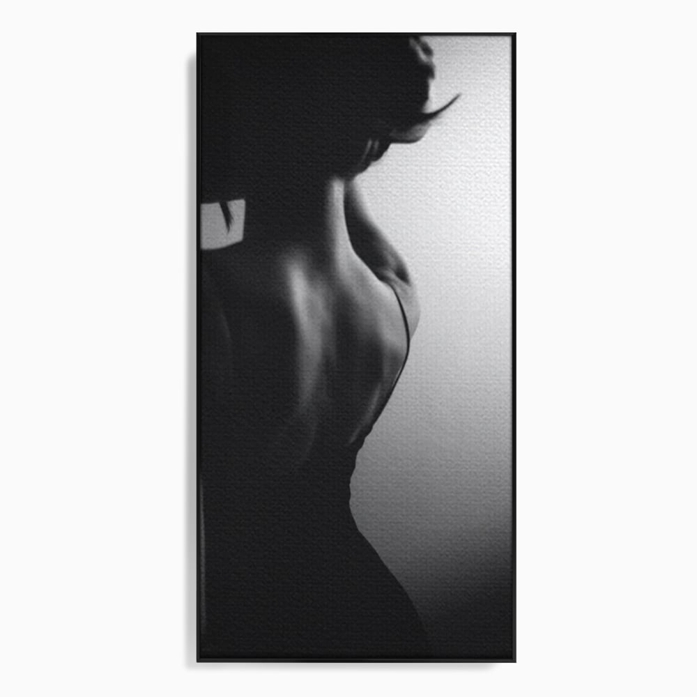 Tablou Canvas Premium, LuxCanva® P1021, Tentatie si Mister, Umbra, Silueta, Feminitate, Sexy, Seducator, Elegant, Monocrom, Dormitor, Living