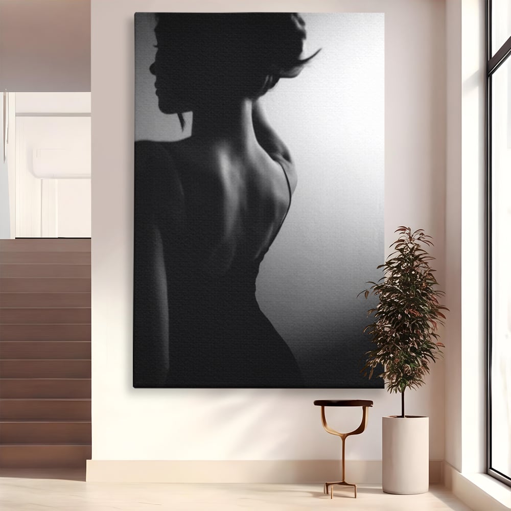 Tablou Canvas Premium, LuxCanva® P1021, Tentatie si Mister, Umbra, Silueta, Feminitate, Sexy, Seducator, Elegant, Monocrom, Dormitor, Living