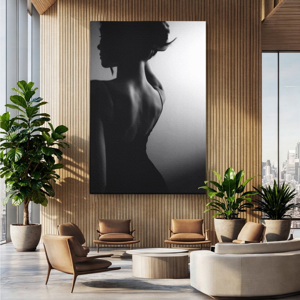 Tablou Canvas Premium, LuxCanva® P1021, Tentatie si Mister, Umbra, Silueta, Feminitate, Sexy, Seducator, Elegant, Monocrom, Dormitor, Living