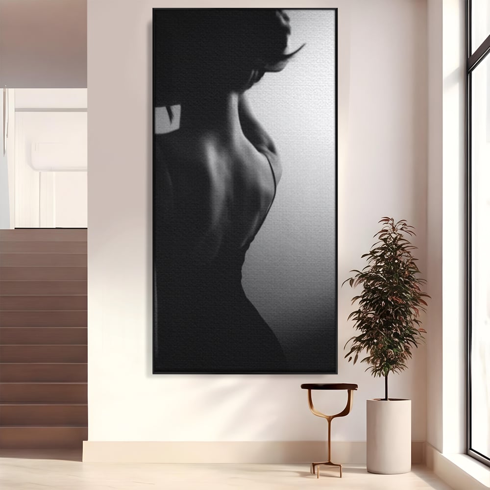 Tablou Canvas Premium, LuxCanva® P1021, Tentatie si Mister, Umbra, Silueta, Feminitate, Sexy, Seducator, Elegant, Monocrom, Dormitor, Living