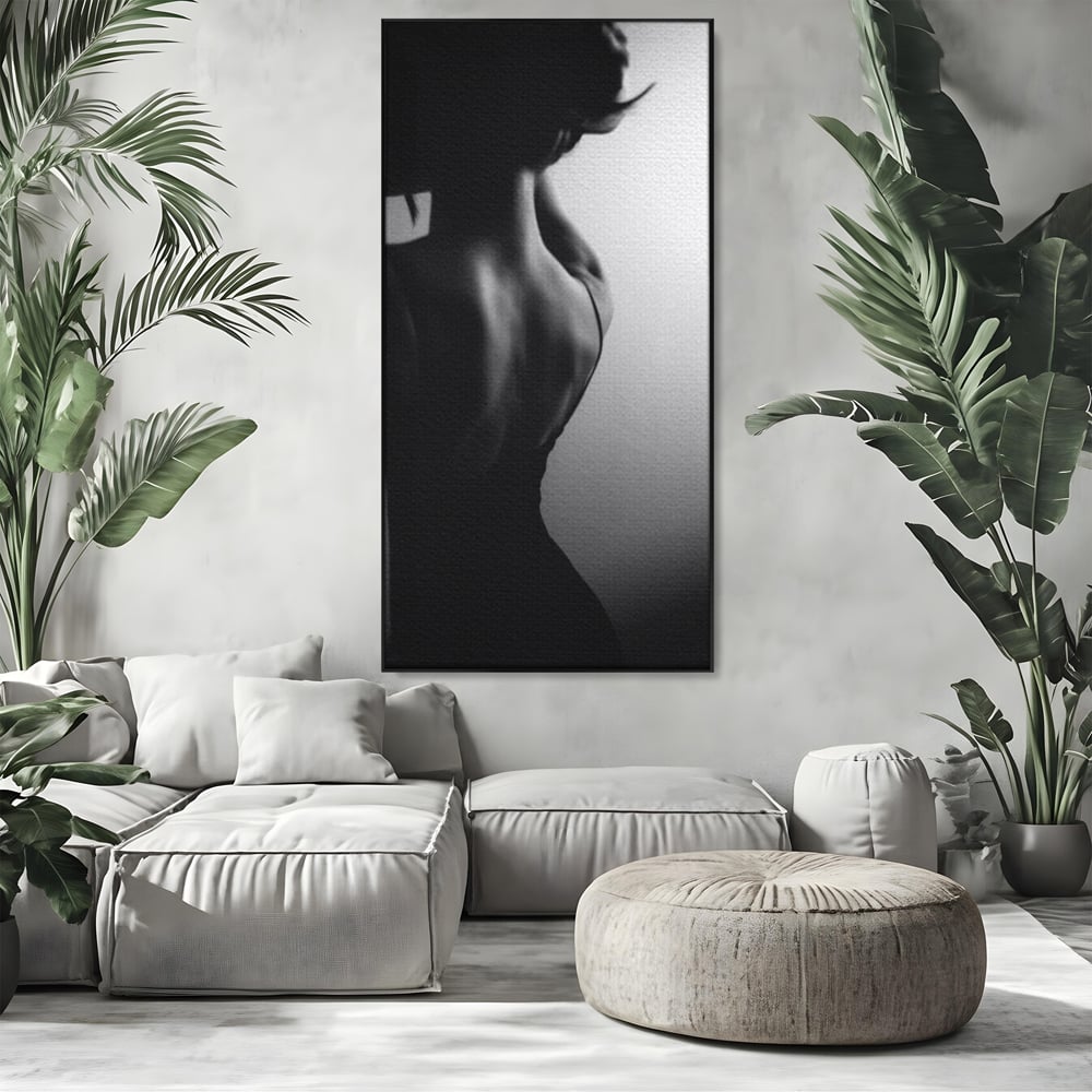 Tablou Canvas Premium, LuxCanva® P1021, Tentatie si Mister, Umbra, Silueta, Feminitate, Sexy, Seducator, Elegant, Monocrom, Dormitor, Living