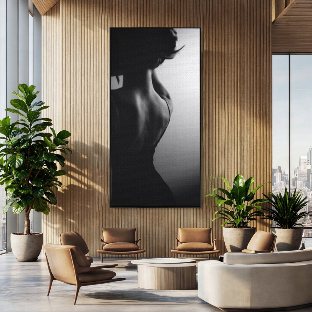 Tablou Canvas Premium, LuxCanva® P1021, Tentatie si Mister, Umbra, Silueta, Feminitate, Sexy, Seducator, Elegant, Monocrom, Dormitor, Living