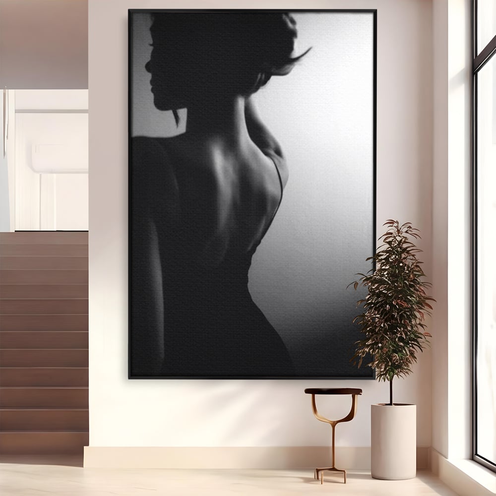 Tablou Canvas Premium, LuxCanva® P1021, Tentatie si Mister, Umbra, Silueta, Feminitate, Sexy, Seducator, Elegant, Monocrom, Dormitor, Living