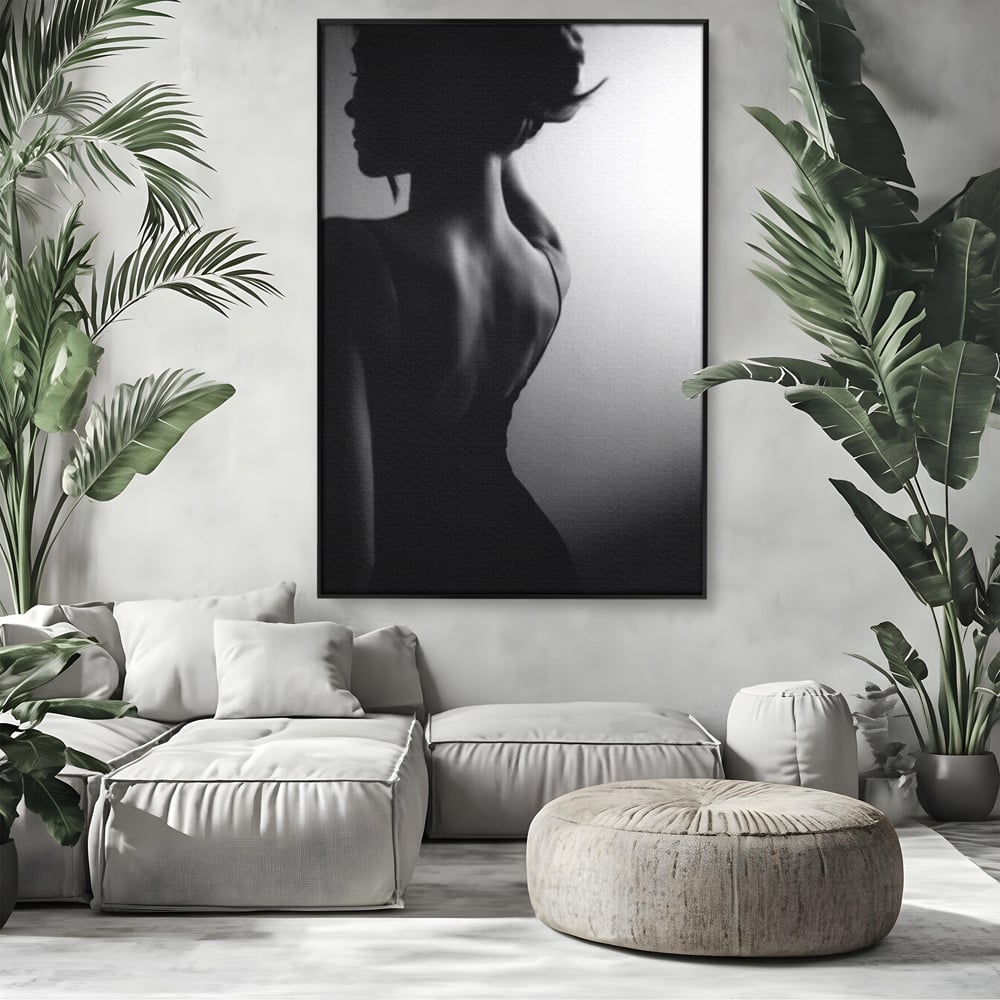 Tablou Canvas Premium, LuxCanva® P1021, Tentatie si Mister, Umbra, Silueta, Feminitate, Sexy, Seducator, Elegant, Monocrom, Dormitor, Living