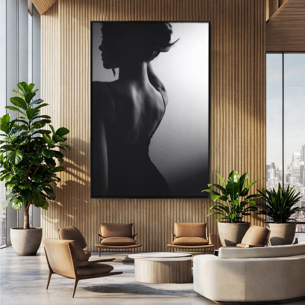 Tablou Canvas Premium, LuxCanva® P1021, Tentatie si Mister, Umbra, Silueta, Feminitate, Sexy, Seducator, Elegant, Monocrom, Dormitor, Living