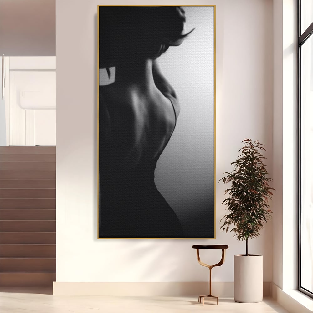 Tablou Canvas Premium, LuxCanva® P1021, Tentatie si Mister, Umbra, Silueta, Feminitate, Sexy, Seducator, Elegant, Monocrom, Dormitor, Living