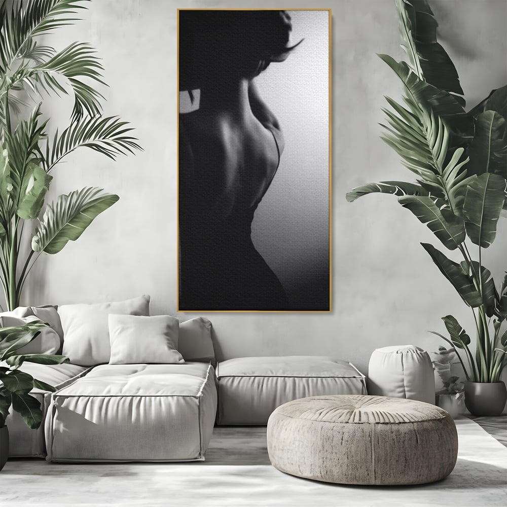 Tablou Canvas Premium, LuxCanva® P1021, Tentatie si Mister, Umbra, Silueta, Feminitate, Sexy, Seducator, Elegant, Monocrom, Dormitor, Living