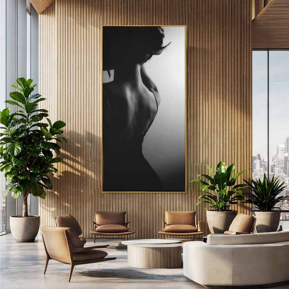 Tablou Canvas Premium, LuxCanva® P1021, Tentatie si Mister, Umbra, Silueta, Feminitate, Sexy, Seducator, Elegant, Monocrom, Dormitor, Living