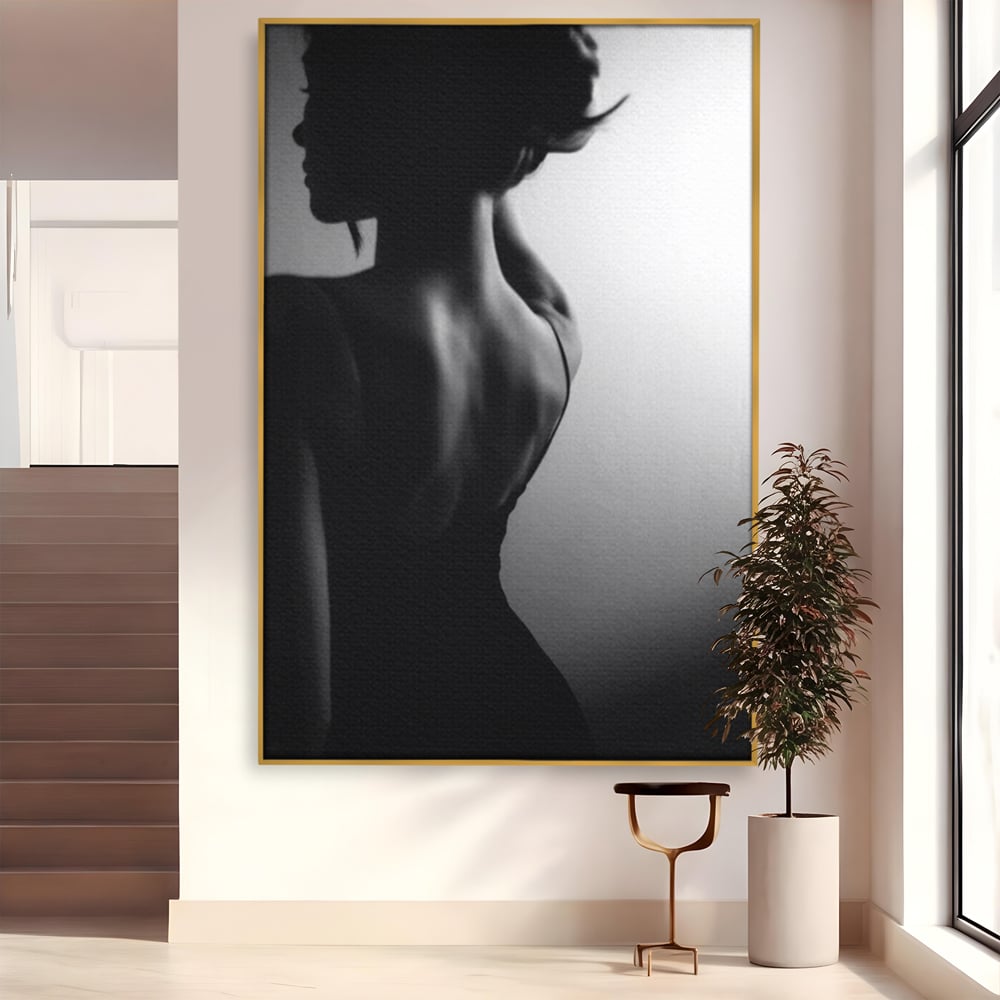 Tablou Canvas Premium, LuxCanva® P1021, Tentatie si Mister, Umbra, Silueta, Feminitate, Sexy, Seducator, Elegant, Monocrom, Dormitor, Living