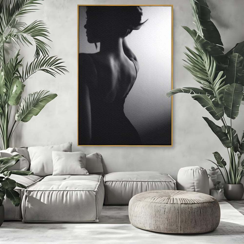 Tablou Canvas Premium, LuxCanva® P1021, Tentatie si Mister, Umbra, Silueta, Feminitate, Sexy, Seducator, Elegant, Monocrom, Dormitor, Living