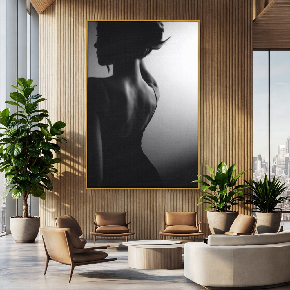 Tablou Canvas Premium, LuxCanva® P1021, Tentatie si Mister, Umbra, Silueta, Feminitate, Sexy, Seducator, Elegant, Monocrom, Dormitor, Living