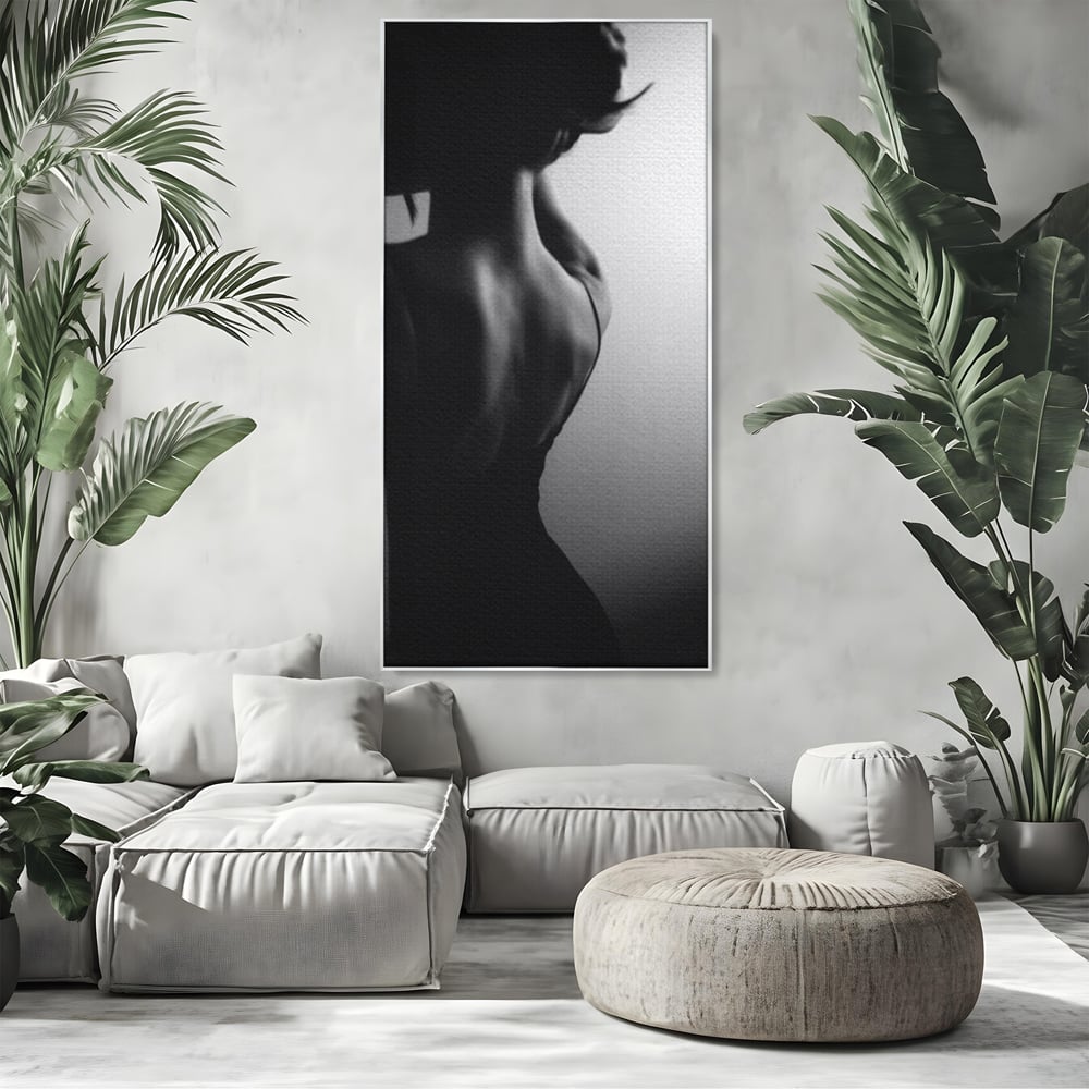 Tablou Canvas Premium, LuxCanva® P1021, Tentatie si Mister, Umbra, Silueta, Feminitate, Sexy, Seducator, Elegant, Monocrom, Dormitor, Living