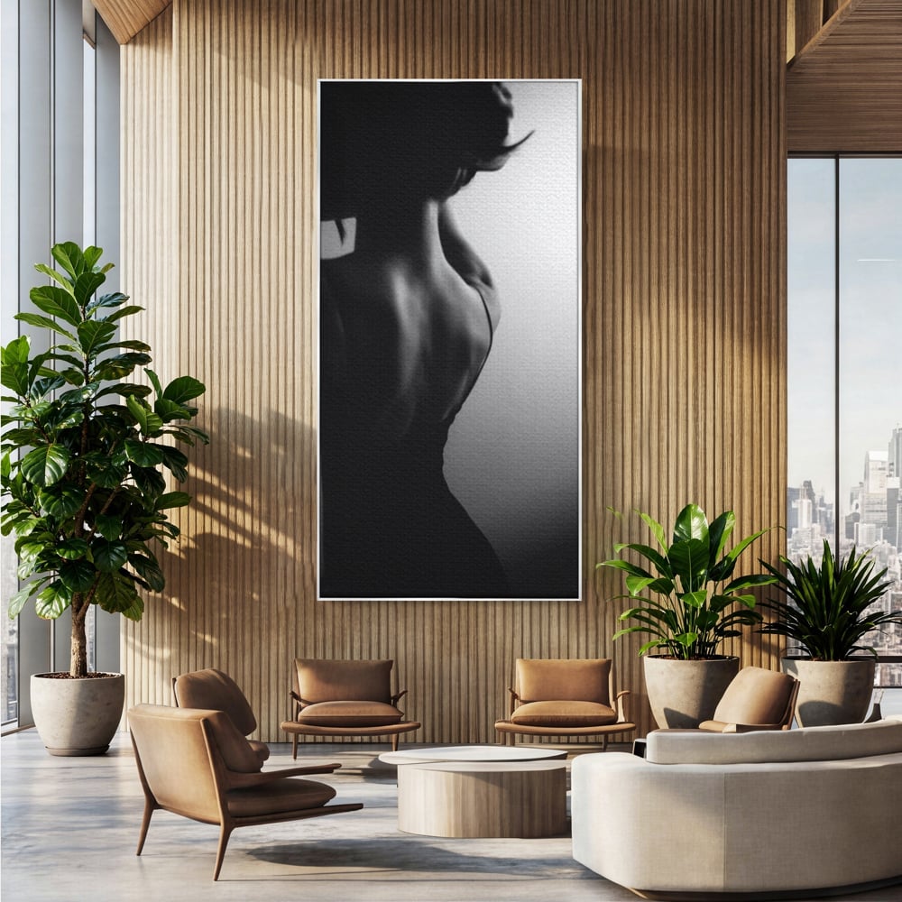 Tablou Canvas Premium, LuxCanva® P1021, Tentatie si Mister, Umbra, Silueta, Feminitate, Sexy, Seducator, Elegant, Monocrom, Dormitor, Living