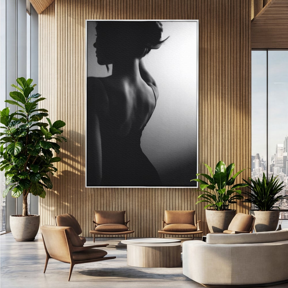 Tablou Canvas Premium, LuxCanva® P1021, Tentatie si Mister, Umbra, Silueta, Feminitate, Sexy, Seducator, Elegant, Monocrom, Dormitor, Living