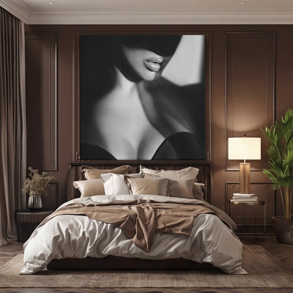 Tablou Canvas Premium, LuxCanva® P1022, Dorinte Nespuse, Sexy, Dorinta, Tentatie, Mister, Alb, Negru, Femeie, Senzualitate, Dormitor, Living