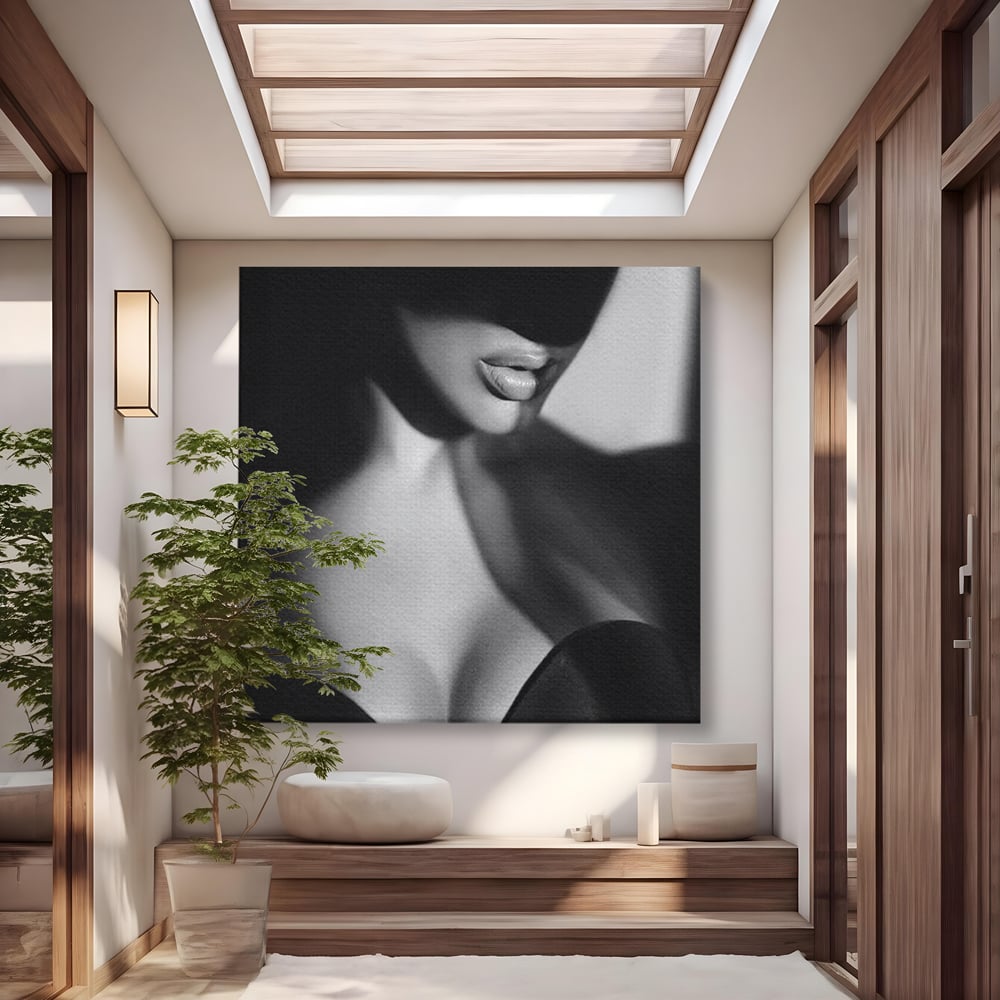 Tablou Canvas Premium, LuxCanva® P1022, Dorinte Nespuse, Sexy, Dorinta, Tentatie, Mister, Alb, Negru, Femeie, Senzualitate, Dormitor, Living