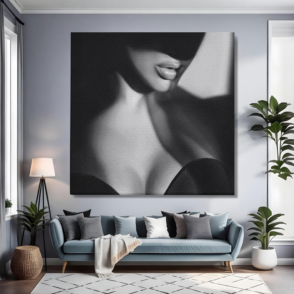Tablou Canvas Premium, LuxCanva® P1022, Dorinte Nespuse, Sexy, Dorinta, Tentatie, Mister, Alb, Negru, Femeie, Senzualitate, Dormitor, Living