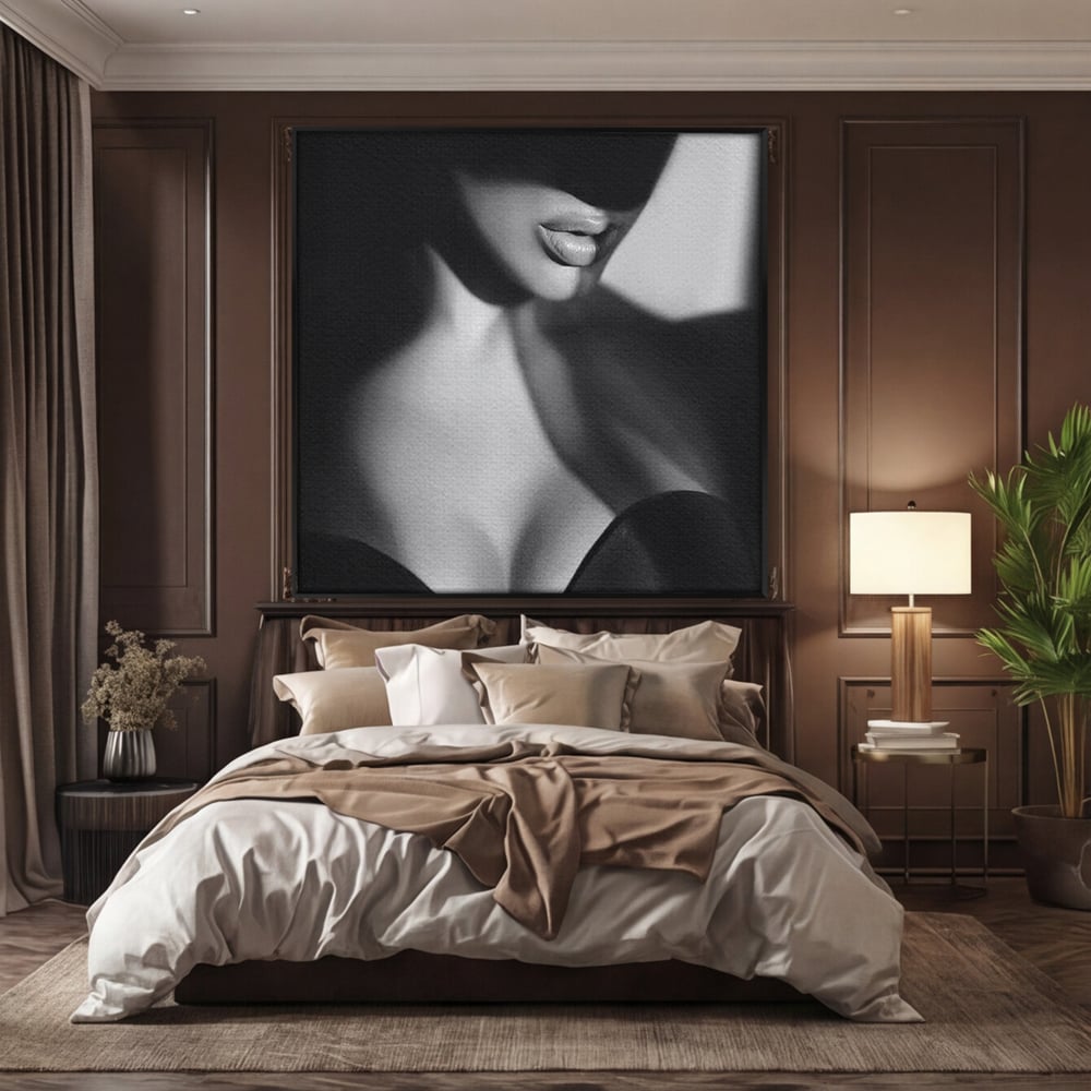 Tablou Canvas Premium, LuxCanva® P1022, Dorinte Nespuse, Sexy, Dorinta, Tentatie, Mister, Alb, Negru, Femeie, Senzualitate, Dormitor, Living
