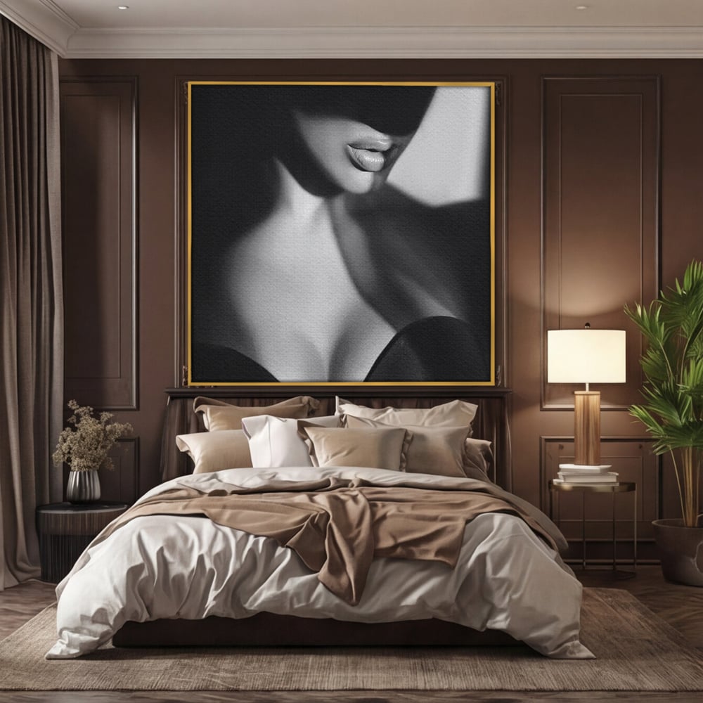 Tablou Canvas Premium, LuxCanva® P1022, Dorinte Nespuse, Sexy, Dorinta, Tentatie, Mister, Alb, Negru, Femeie, Senzualitate, Dormitor, Living