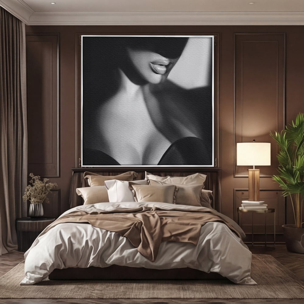 Tablou Canvas Premium, LuxCanva® P1022, Dorinte Nespuse, Sexy, Dorinta, Tentatie, Mister, Alb, Negru, Femeie, Senzualitate, Dormitor, Living