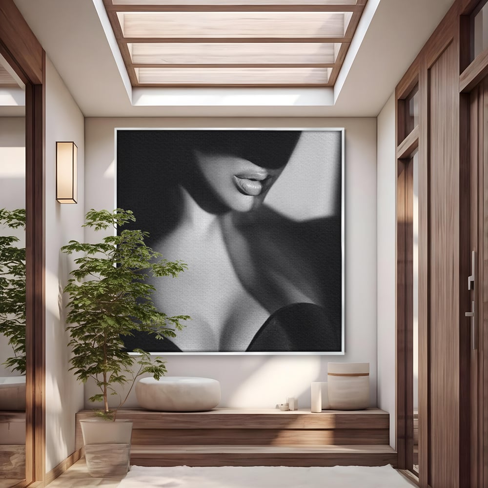 Tablou Canvas Premium, LuxCanva® P1022, Dorinte Nespuse, Sexy, Dorinta, Tentatie, Mister, Alb, Negru, Femeie, Senzualitate, Dormitor, Living
