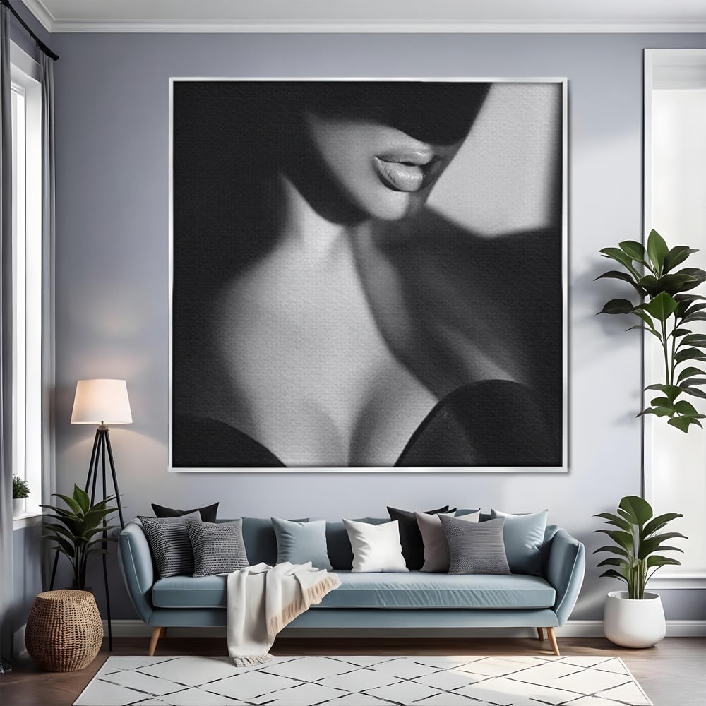 Tablou Canvas Premium, LuxCanva® P1022, Dorinte Nespuse, Sexy, Dorinta, Tentatie, Mister, Alb, Negru, Femeie, Senzualitate, Dormitor, Living