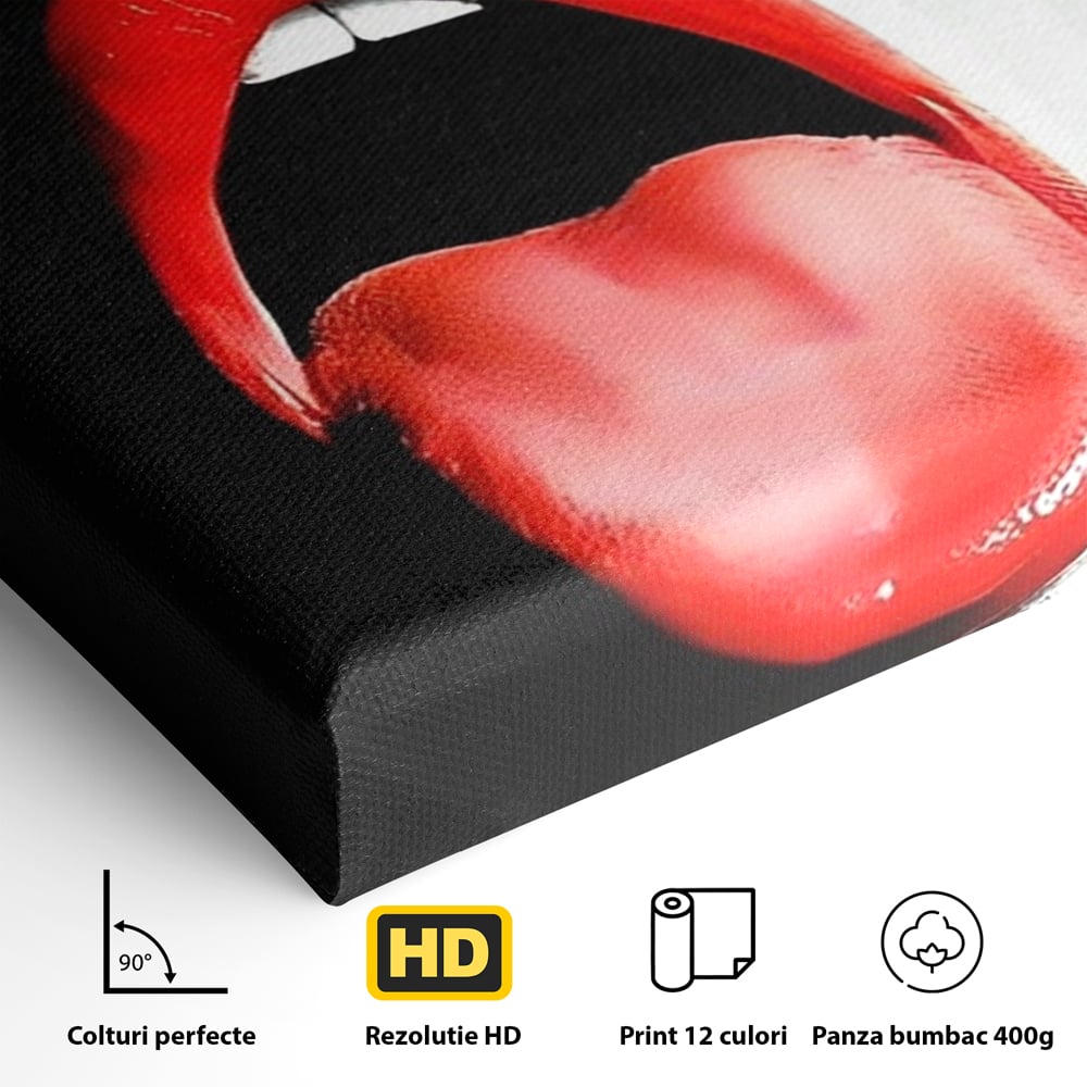 Leinwand Premium Canvas Wandbilder, LuxCanva® P1024, Geschmack der Begierde, Lippen, Lippenstift, Rot, Weiß, Schwarz, Provokativ, Leidenschaftlich, Versuchung, Kuss, Schlafzimmer, Wohnzimmer