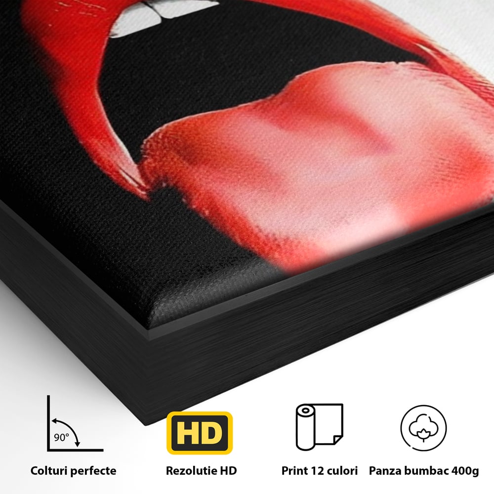 Leinwand Premium Canvas Wandbilder, LuxCanva® P1024, Geschmack der Begierde, Lippen, Lippenstift, Rot, Weiß, Schwarz, Provokativ, Leidenschaftlich, Versuchung, Kuss, Schlafzimmer, Wohnzimmer