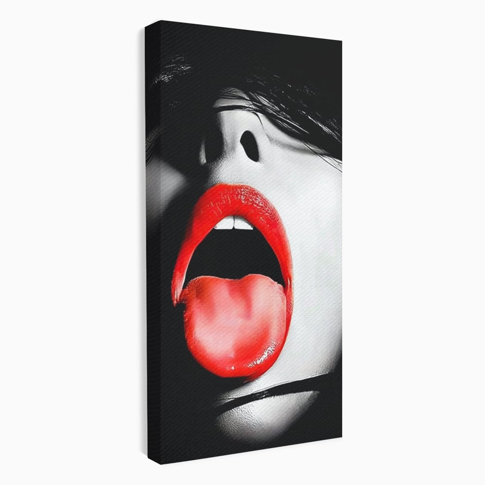 Leinwand Premium Canvas Wandbilder, LuxCanva® P1024, Geschmack der Begierde, Lippen, Lippenstift, Rot, Weiß, Schwarz, Provokativ, Leidenschaftlich, Versuchung, Kuss, Schlafzimmer, Wohnzimmer