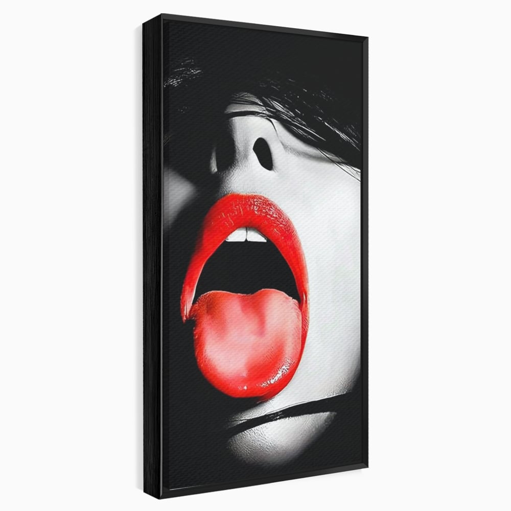 Leinwand Premium Canvas Wandbilder, LuxCanva® P1024, Geschmack der Begierde, Lippen, Lippenstift, Rot, Weiß, Schwarz, Provokativ, Leidenschaftlich, Versuchung, Kuss, Schlafzimmer, Wohnzimmer
