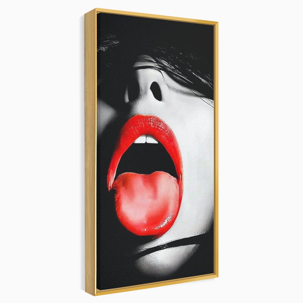 Leinwand Premium Canvas Wandbilder, LuxCanva® P1024, Geschmack der Begierde, Lippen, Lippenstift, Rot, Weiß, Schwarz, Provokativ, Leidenschaftlich, Versuchung, Kuss, Schlafzimmer, Wohnzimmer