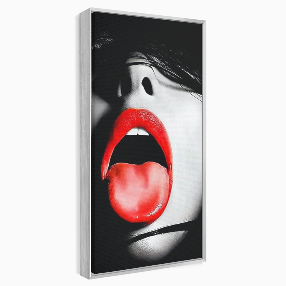 Leinwand Premium Canvas Wandbilder, LuxCanva® P1024, Geschmack der Begierde, Lippen, Lippenstift, Rot, Weiß, Schwarz, Provokativ, Leidenschaftlich, Versuchung, Kuss, Schlafzimmer, Wohnzimmer