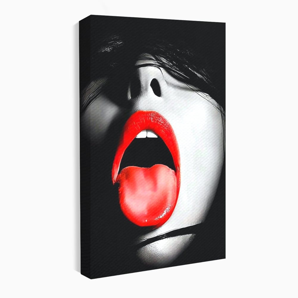 Leinwand Premium Canvas Wandbilder, LuxCanva® P1024, Geschmack der Begierde, Lippen, Lippenstift, Rot, Weiß, Schwarz, Provokativ, Leidenschaftlich, Versuchung, Kuss, Schlafzimmer, Wohnzimmer