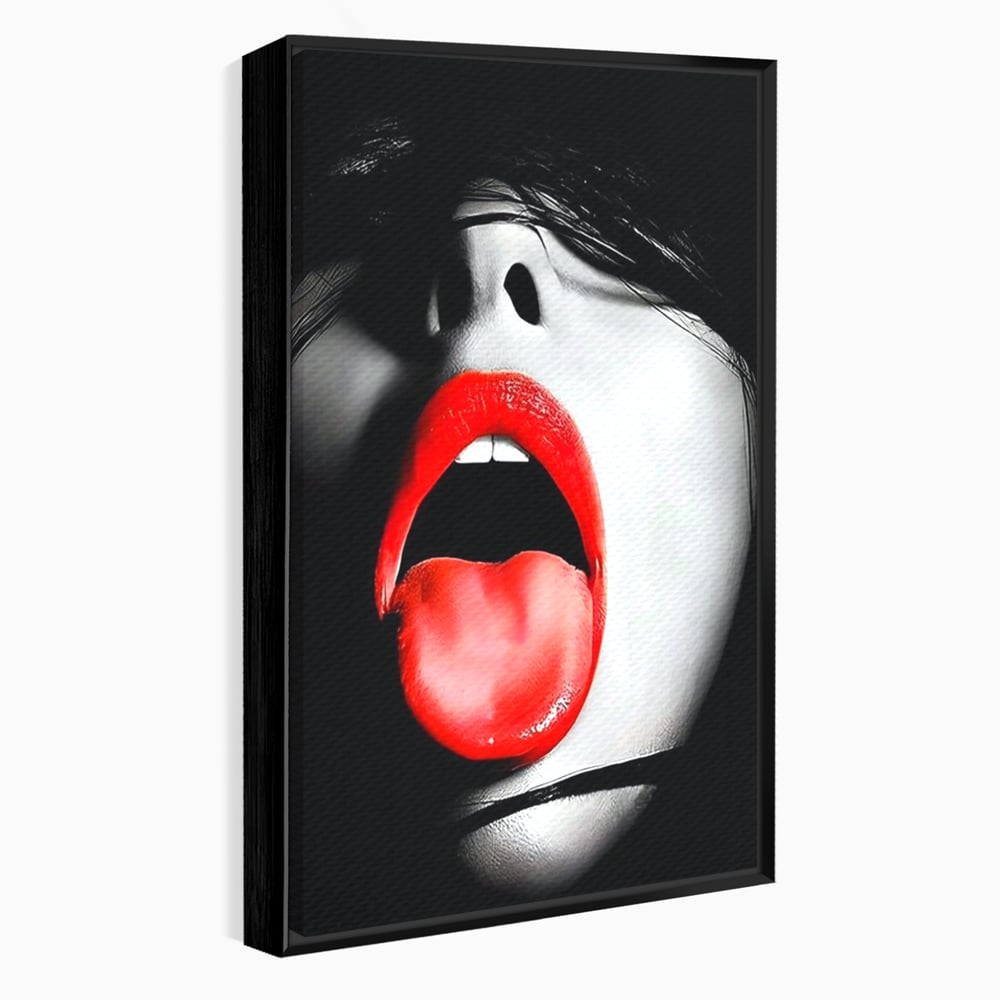 Leinwand Premium Canvas Wandbilder, LuxCanva® P1024, Geschmack der Begierde, Lippen, Lippenstift, Rot, Weiß, Schwarz, Provokativ, Leidenschaftlich, Versuchung, Kuss, Schlafzimmer, Wohnzimmer