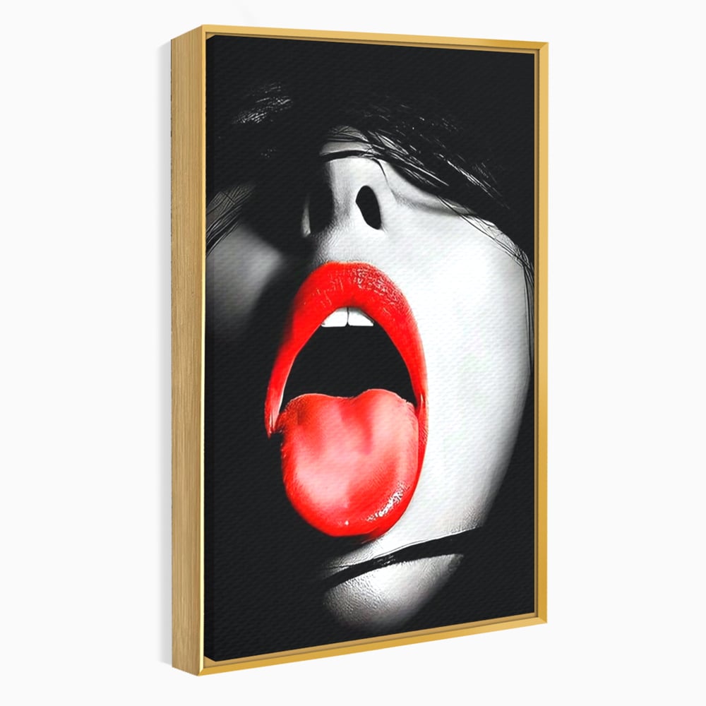 Leinwand Premium Canvas Wandbilder, LuxCanva® P1024, Geschmack der Begierde, Lippen, Lippenstift, Rot, Weiß, Schwarz, Provokativ, Leidenschaftlich, Versuchung, Kuss, Schlafzimmer, Wohnzimmer
