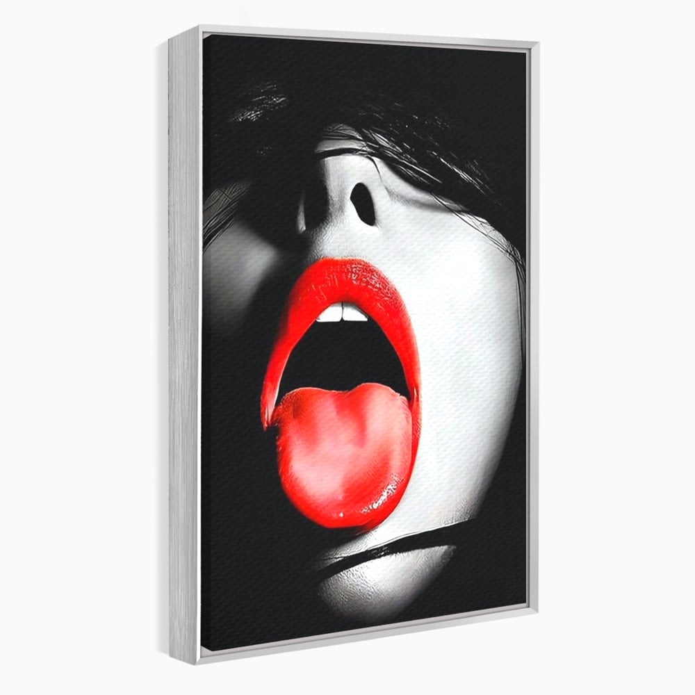 Leinwand Premium Canvas Wandbilder, LuxCanva® P1024, Geschmack der Begierde, Lippen, Lippenstift, Rot, Weiß, Schwarz, Provokativ, Leidenschaftlich, Versuchung, Kuss, Schlafzimmer, Wohnzimmer