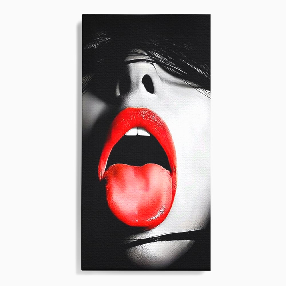 Leinwand Premium Canvas Wandbilder, LuxCanva® P1024, Geschmack der Begierde, Lippen, Lippenstift, Rot, Weiß, Schwarz, Provokativ, Leidenschaftlich, Versuchung, Kuss, Schlafzimmer, Wohnzimmer