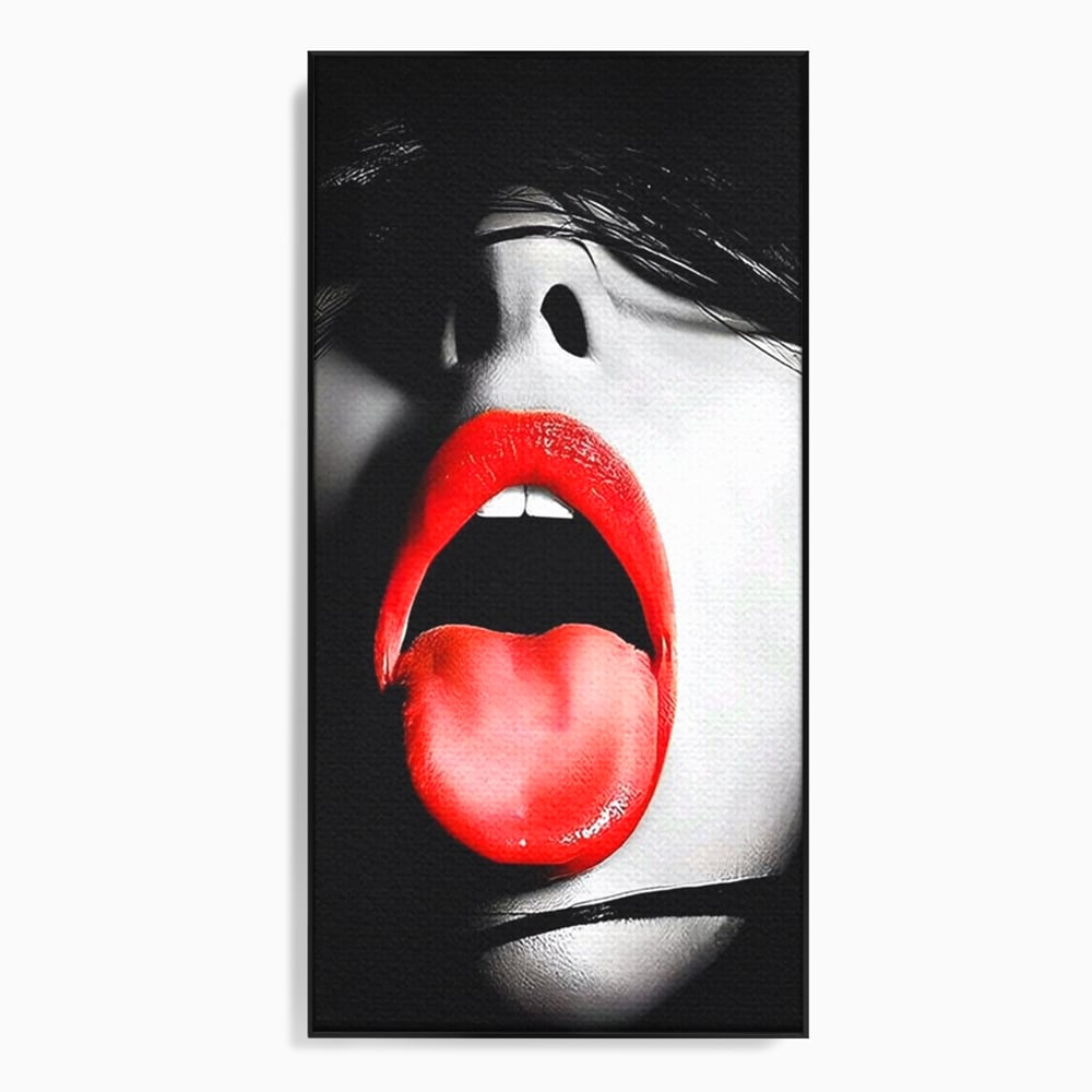Leinwand Premium Canvas Wandbilder, LuxCanva® P1024, Geschmack der Begierde, Lippen, Lippenstift, Rot, Weiß, Schwarz, Provokativ, Leidenschaftlich, Versuchung, Kuss, Schlafzimmer, Wohnzimmer