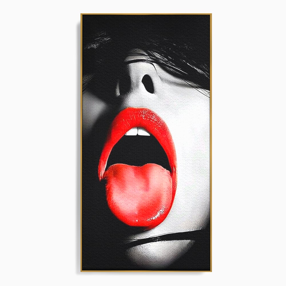 Leinwand Premium Canvas Wandbilder, LuxCanva® P1024, Geschmack der Begierde, Lippen, Lippenstift, Rot, Weiß, Schwarz, Provokativ, Leidenschaftlich, Versuchung, Kuss, Schlafzimmer, Wohnzimmer