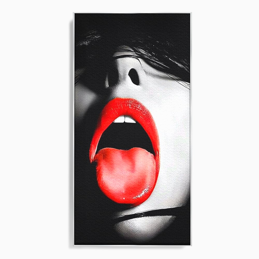 Leinwand Premium Canvas Wandbilder, LuxCanva® P1024, Geschmack der Begierde, Lippen, Lippenstift, Rot, Weiß, Schwarz, Provokativ, Leidenschaftlich, Versuchung, Kuss, Schlafzimmer, Wohnzimmer
