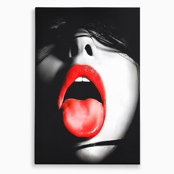 Leinwand Premium Canvas Wandbilder, LuxCanva® P1024, Geschmack der Begierde, Lippen, Lippenstift, Rot, Weiß, Schwarz, Provokativ, Leidenschaftlich, Versuchung, Kuss, Schlafzimmer, Wohnzimmer