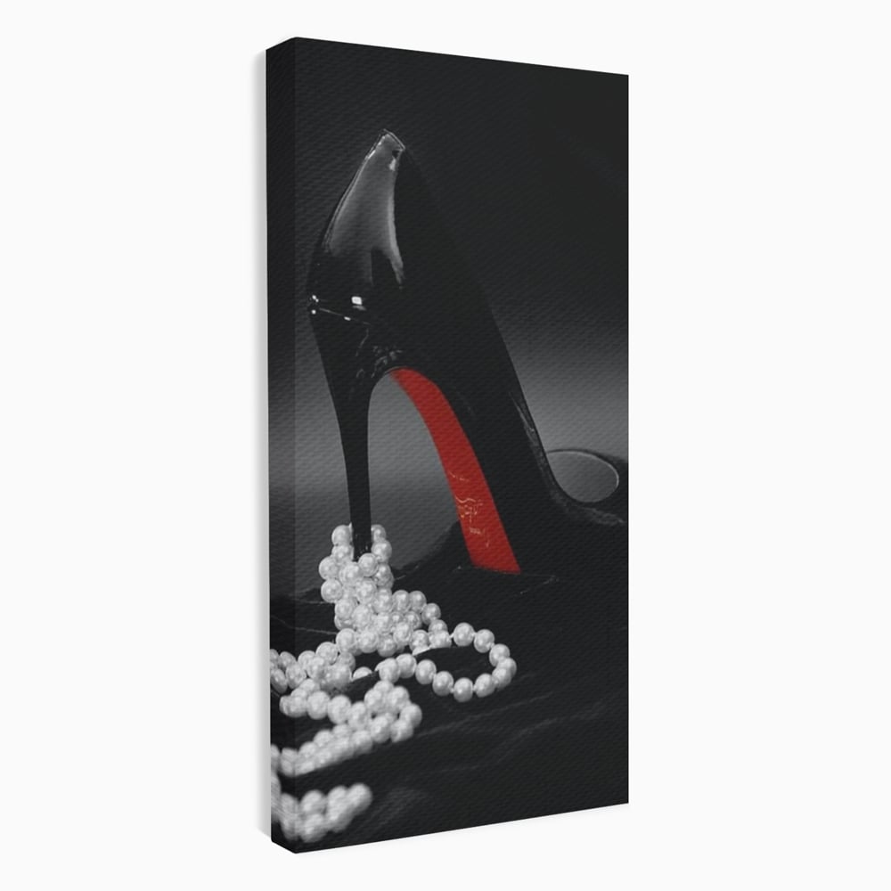 Tablou Canvas Premium, LuxCanva® P1025, In Urma unei Dame, Pantofi, Tocuri, Lux, Perle, Bijuterie, Catifea, Sexy, Feminin, Eleganta, Dormitor, Living