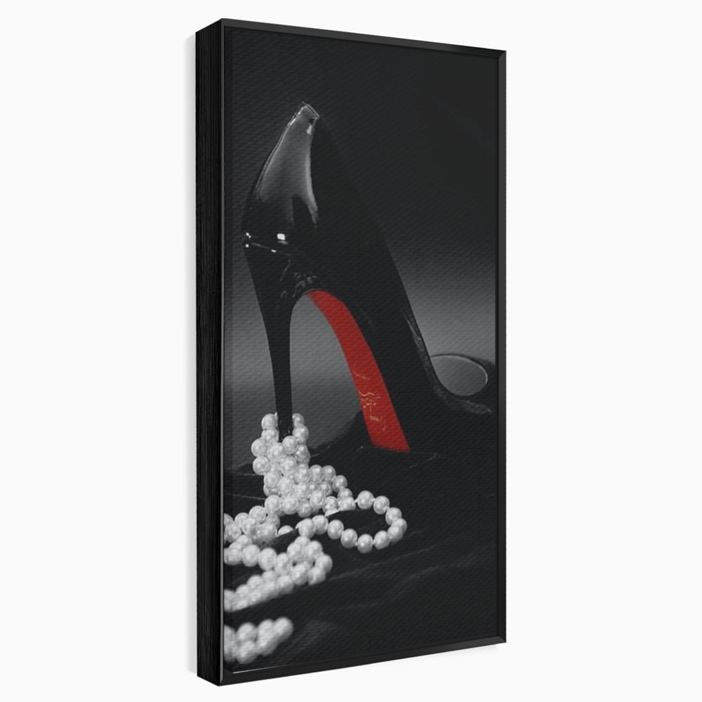 Tablou Canvas Premium, LuxCanva® P1025, In Urma unei Dame, Pantofi, Tocuri, Lux, Perle, Bijuterie, Catifea, Sexy, Feminin, Eleganta, Dormitor, Living
