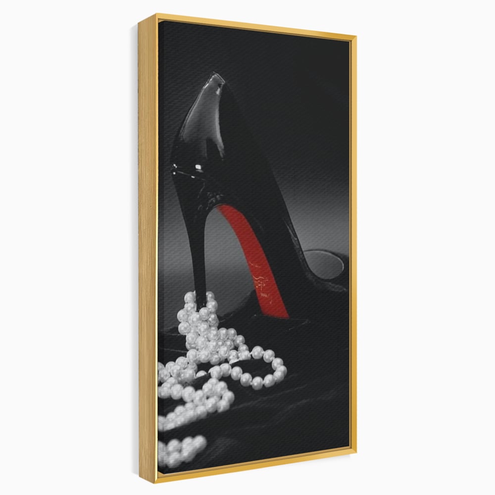 Tablou Canvas Premium, LuxCanva® P1025, In Urma unei Dame, Pantofi, Tocuri, Lux, Perle, Bijuterie, Catifea, Sexy, Feminin, Eleganta, Dormitor, Living